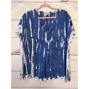 Caffe Marrakesh Blue White Tie Dye Top Size MED